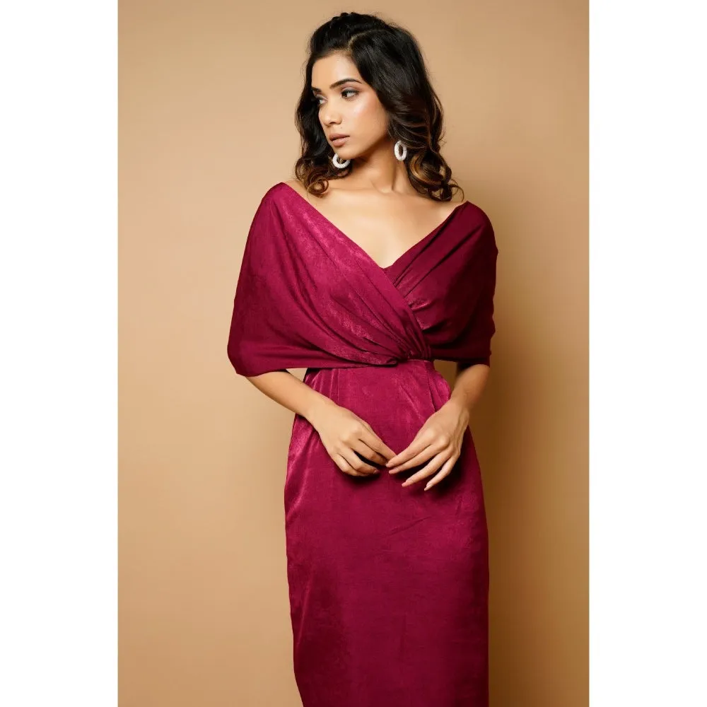 Ahi Clothing Magenta Velvet Wrap Neck Dress