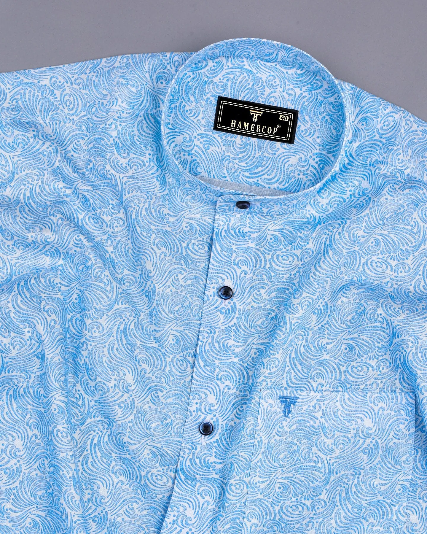 Clovis Blue Printed White Linen Cotton Shirt