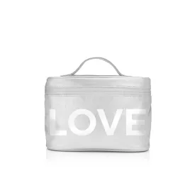 Cosmetic Case or Lunch Box in Silver with White "LOVE"