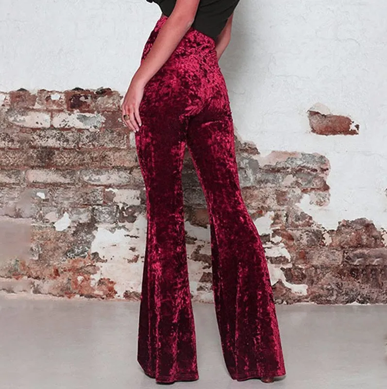 Fashion High Waist Gold Velvet Bootcut Pants