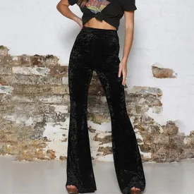 Fashion High Waist Gold Velvet Bootcut Pants