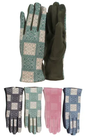 GOV0162 Abstract Pattern Faux Suede Screen-Touch Gloves  (12prs Pack)