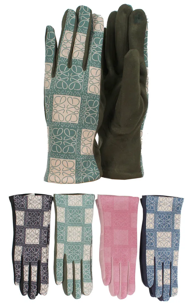 GOV0162 Abstract Pattern Faux Suede Screen-Touch Gloves  (12prs Pack)