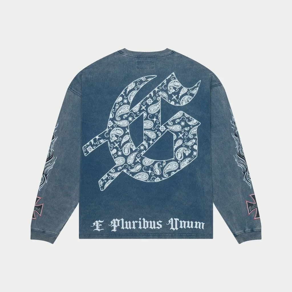 Hollywood Inferno LS T-shirt (Blue Wash) - GHILSTEE