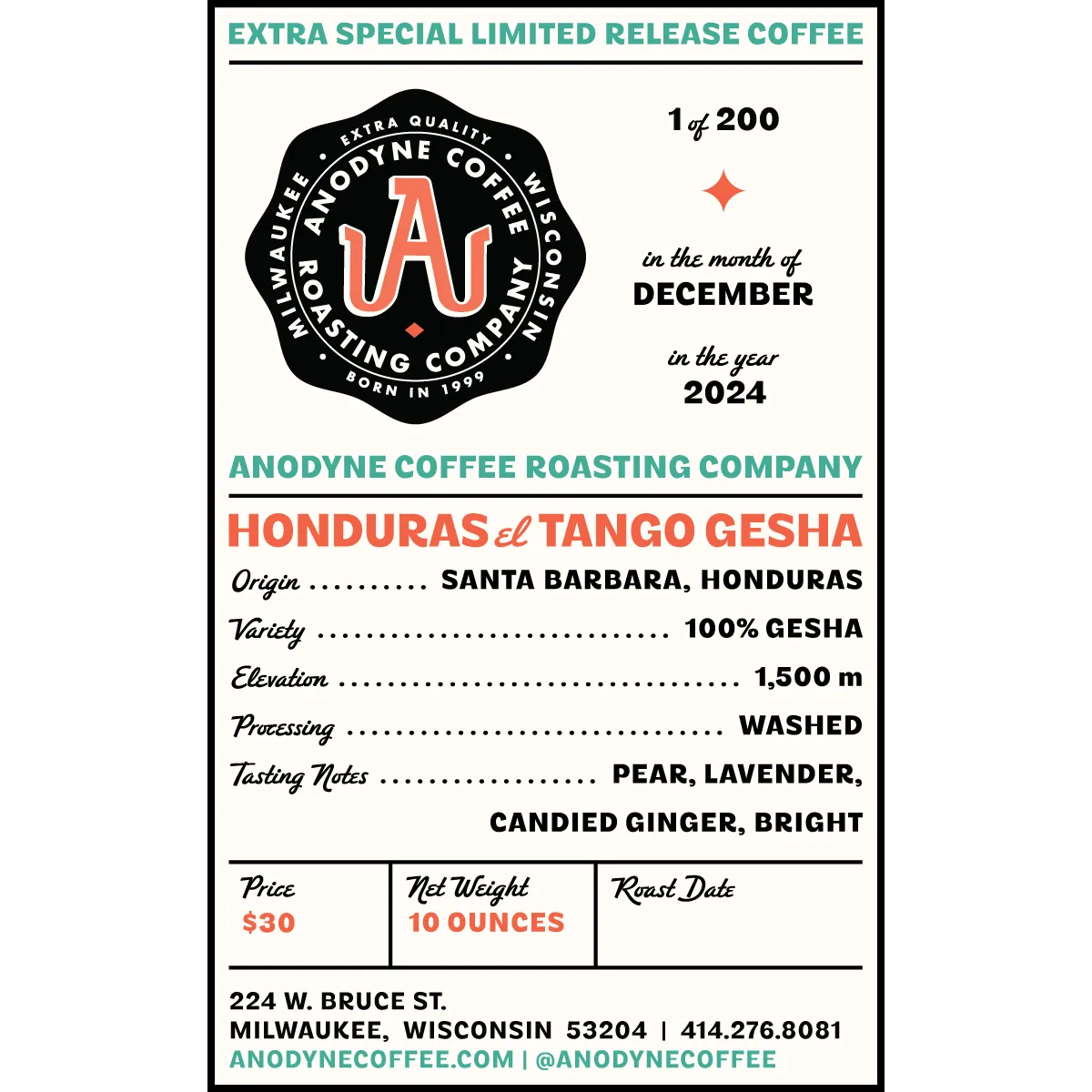 Honduras El Tango Gesha (December 6)