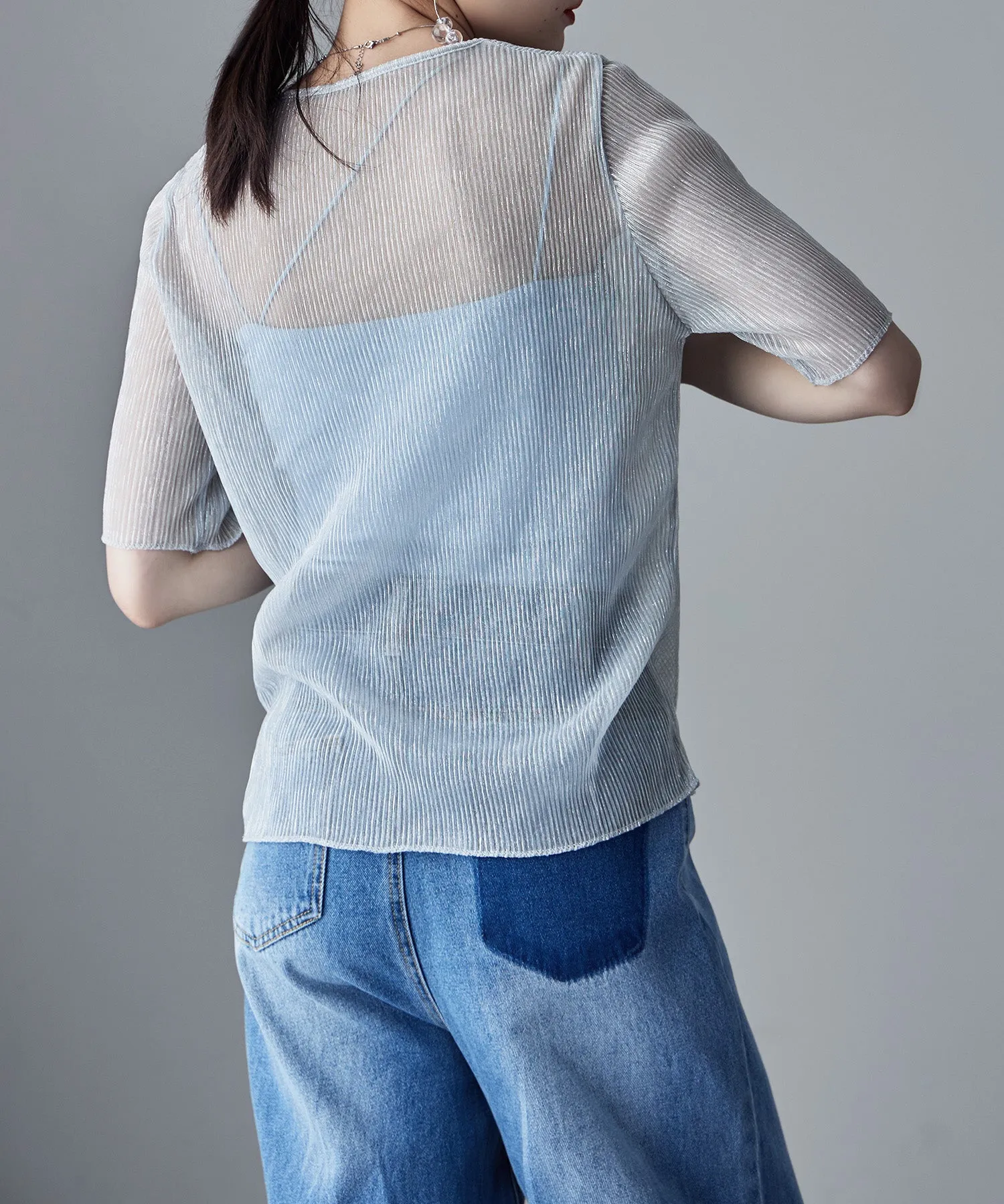 Lame sheer pleats tops