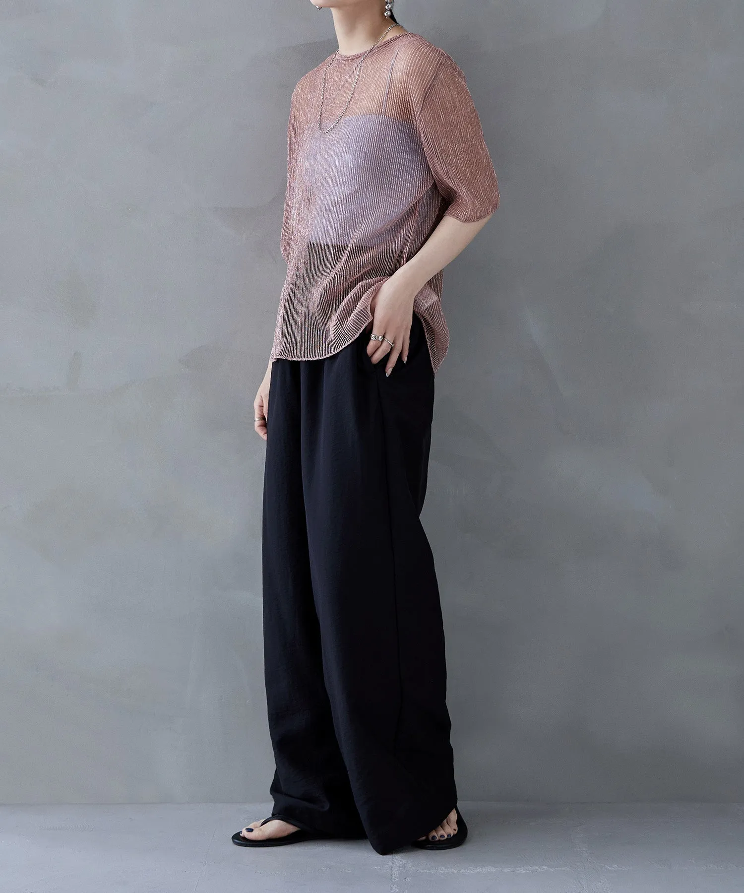 Lame sheer pleats tops