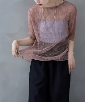 Lame sheer pleats tops