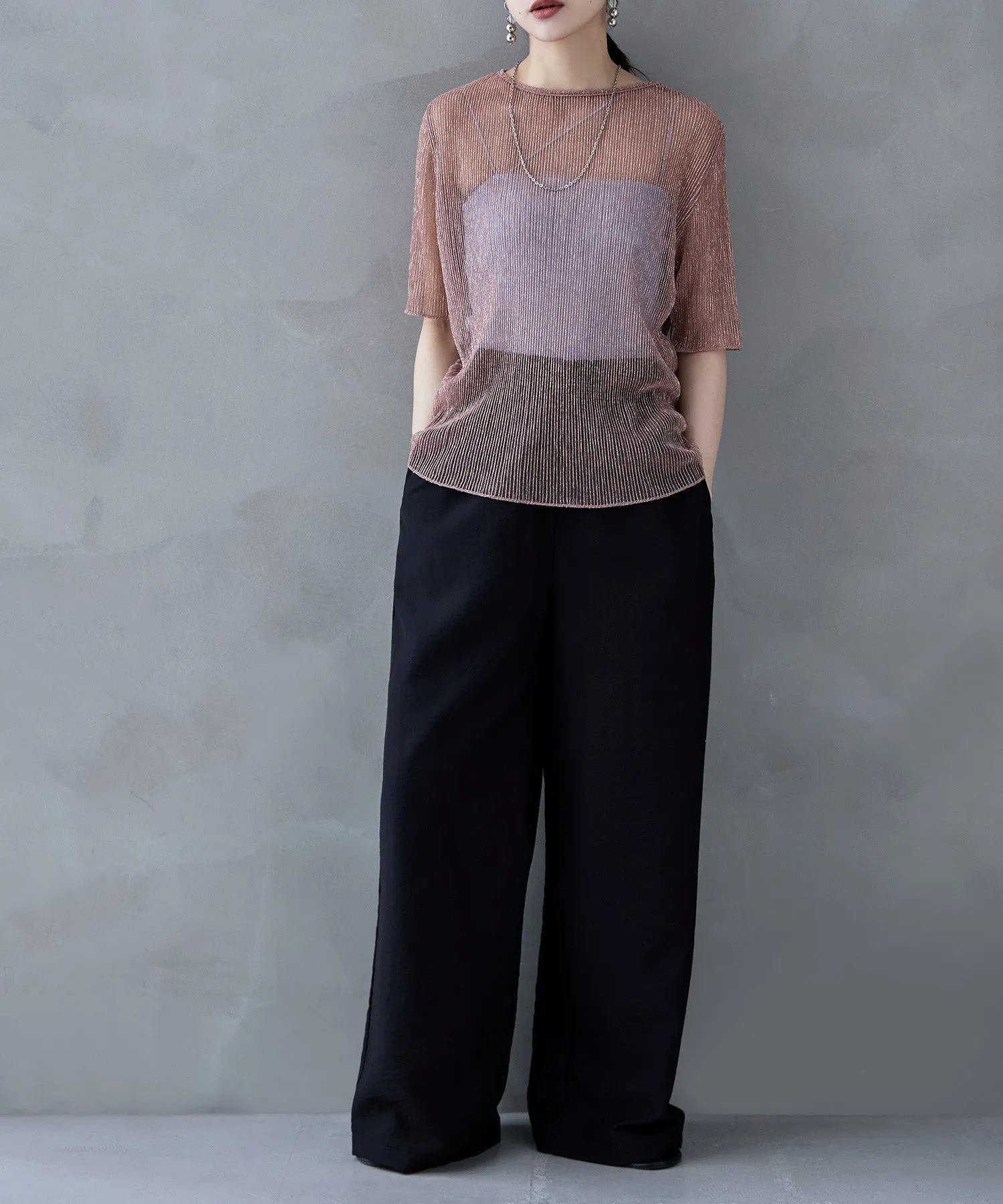 Lame sheer pleats tops