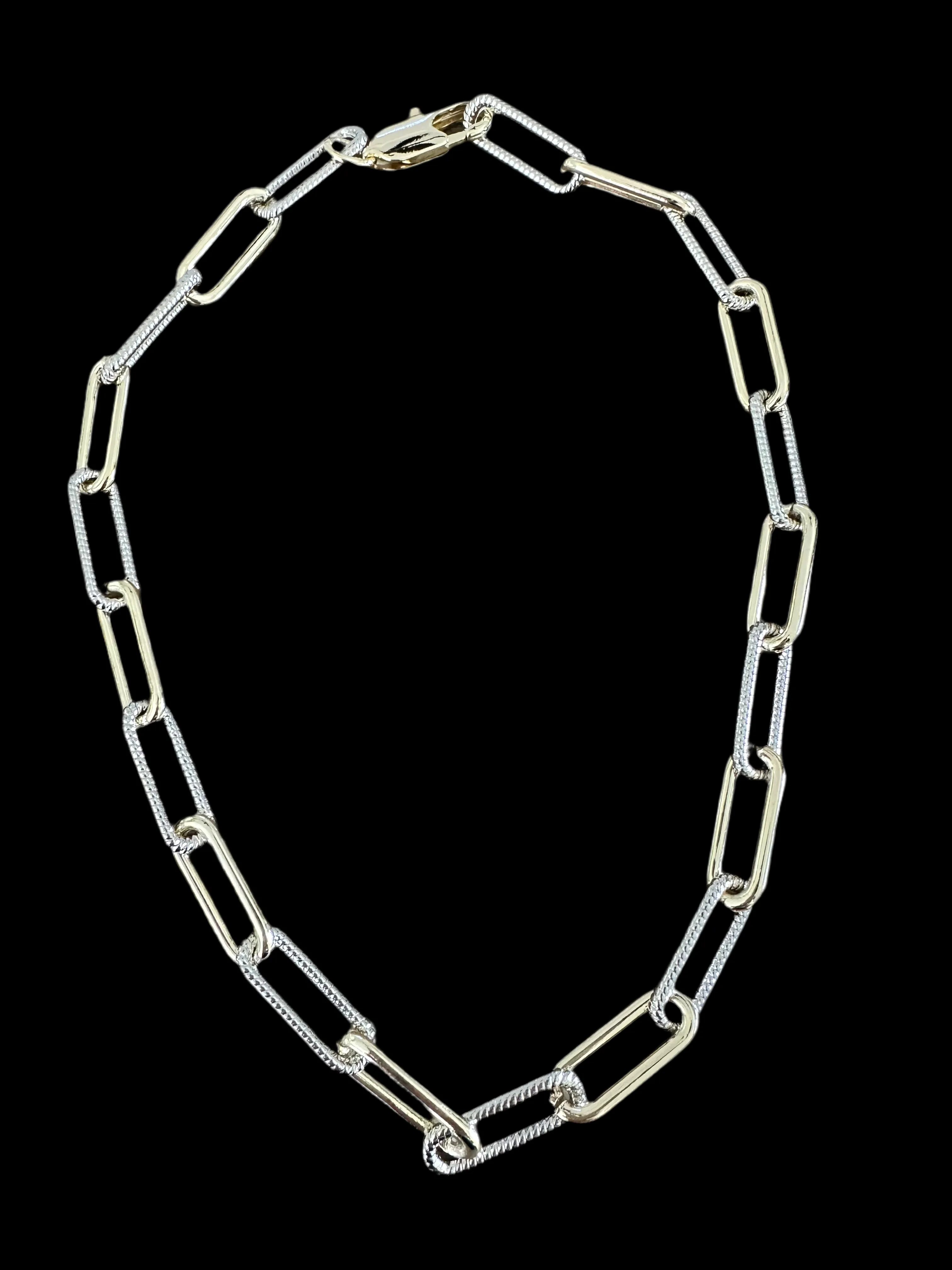 Large Two Tone Textured Paperclip Necklace