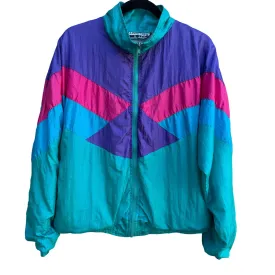 Longstreet Missy Vintage 80s Color Block High Collar Windbreaker Jacket - Large