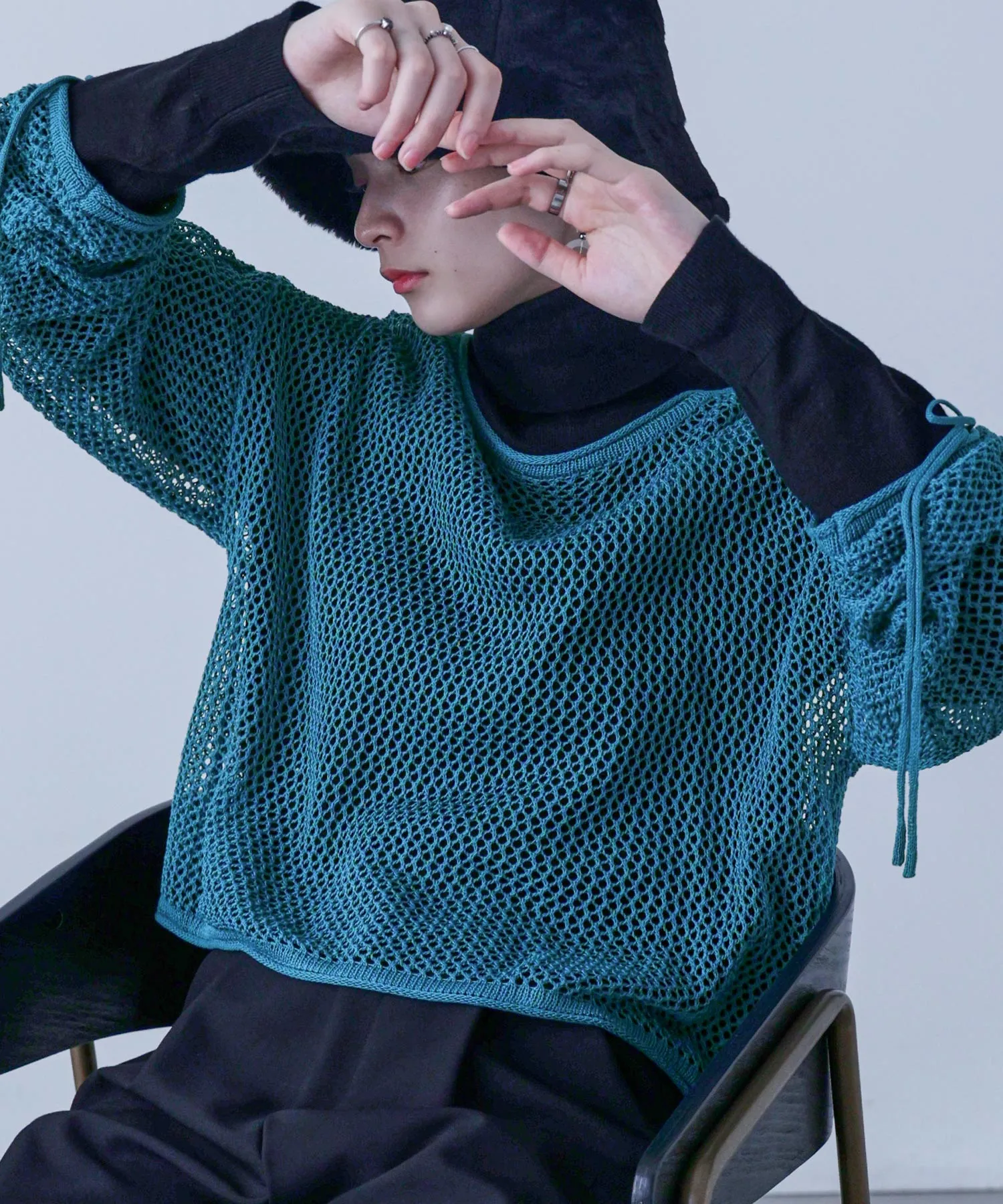 Mesh Shirring Sleeve Tops