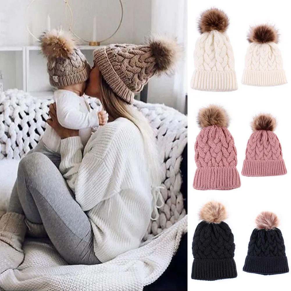 Mother & Baby Winter Warm Hats Set