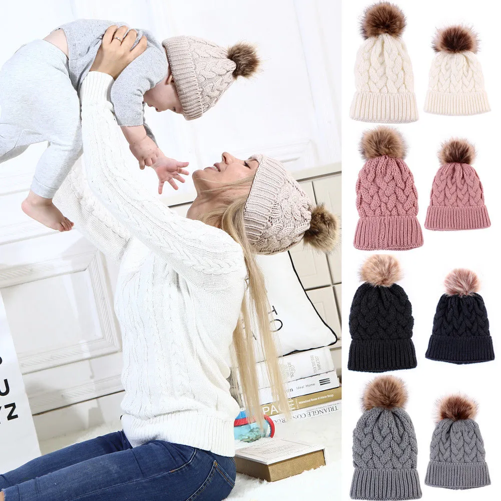 Mother & Baby Winter Warm Hats Set
