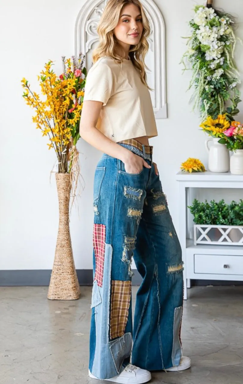 Patch Denim Detail Pants - Premium Clothing