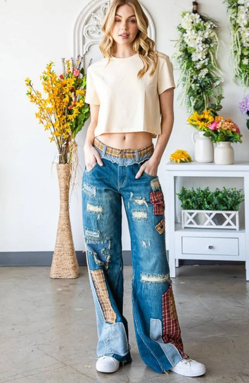 Patch Denim Detail Pants - Premium Clothing