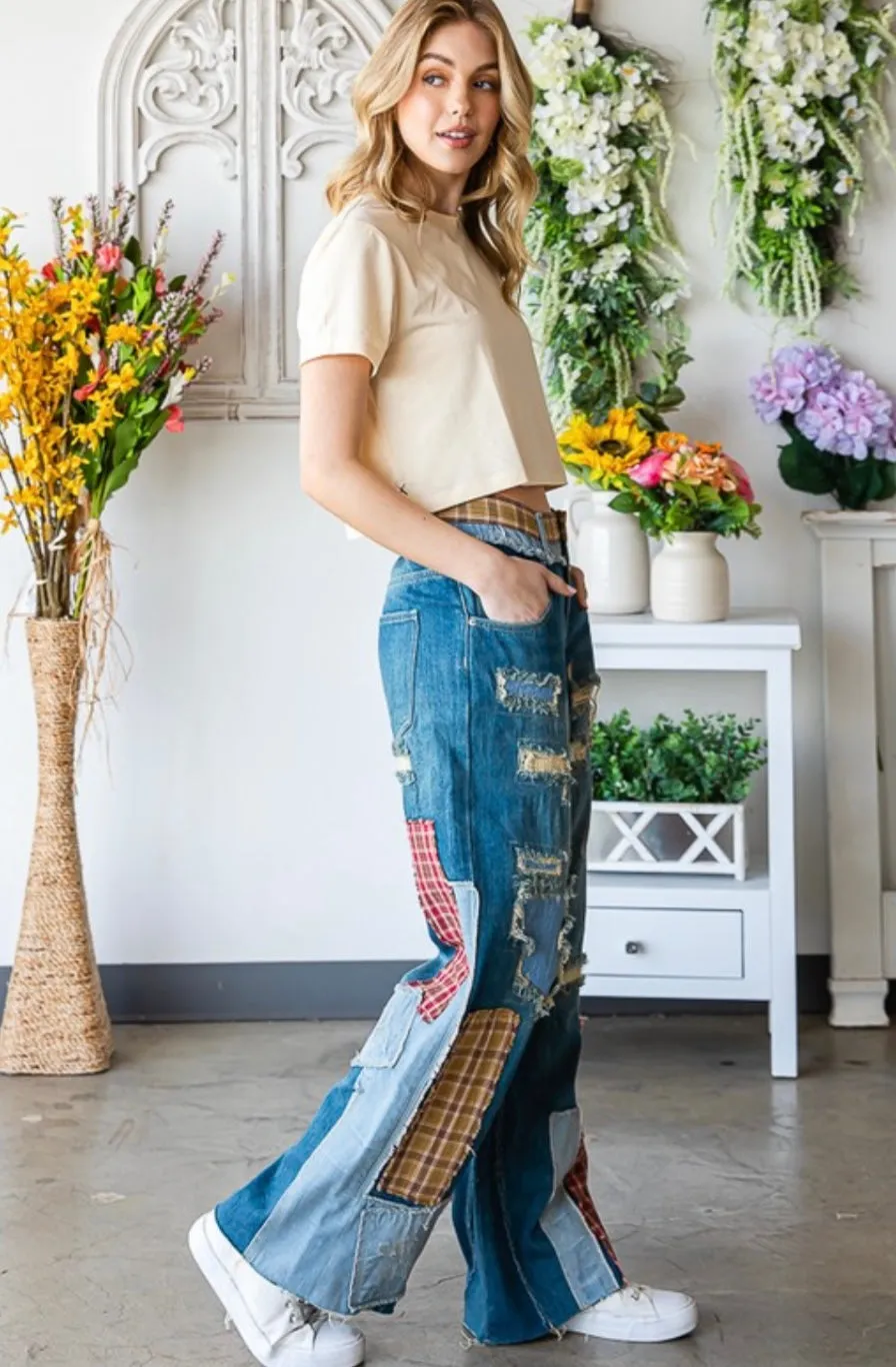 Patch Denim Detail Pants - Premium Clothing