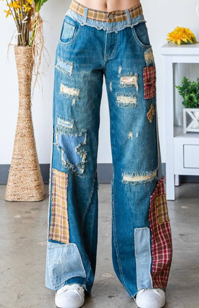 Patch Denim Detail Pants - Premium Clothing