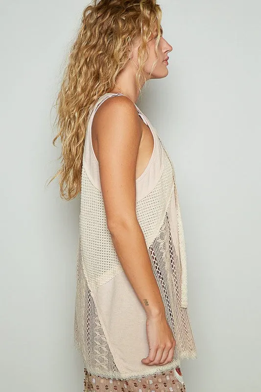 POL Clothing Lace Up Crochet Lace Tank