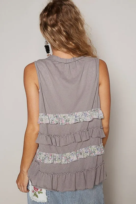 POL Clothing Ruffled Open Front Sleeveless Womens Cardigan