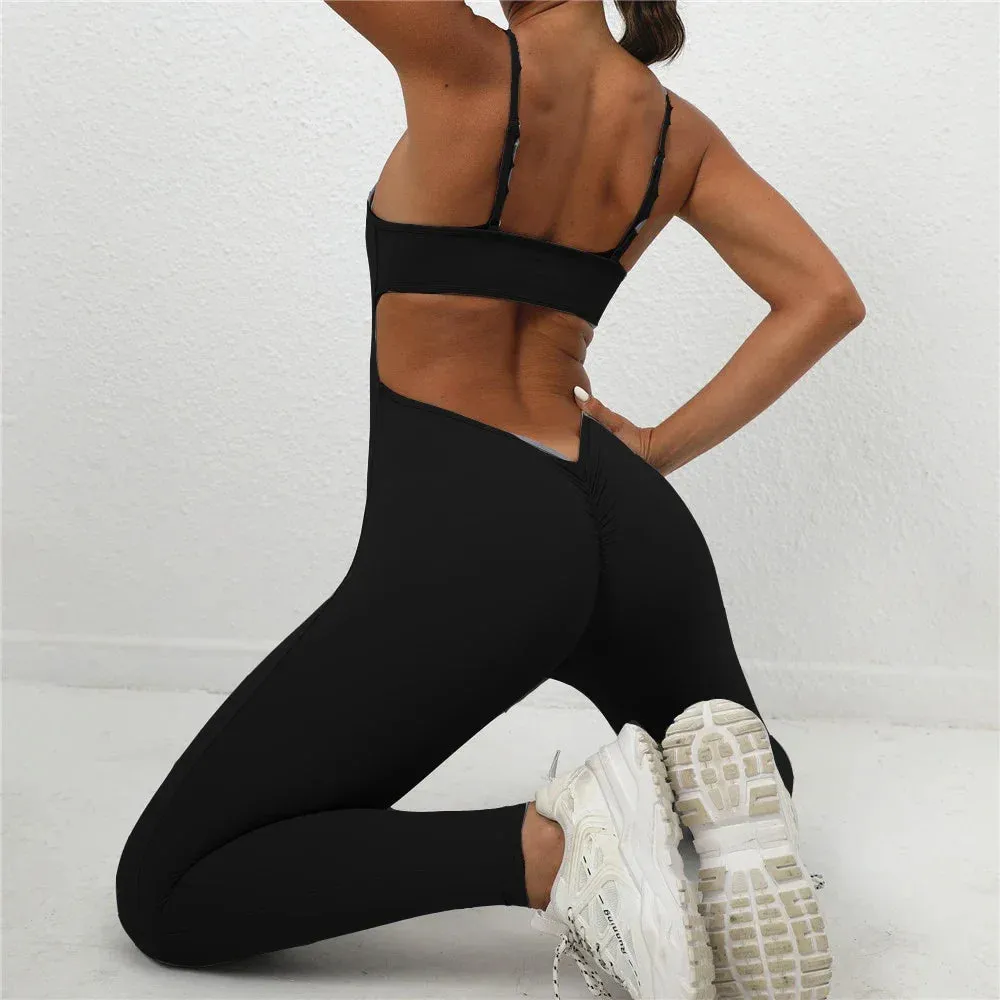 V-Cut Back Scrunch Yoga Jumpsuit - Women's Fitness Wear