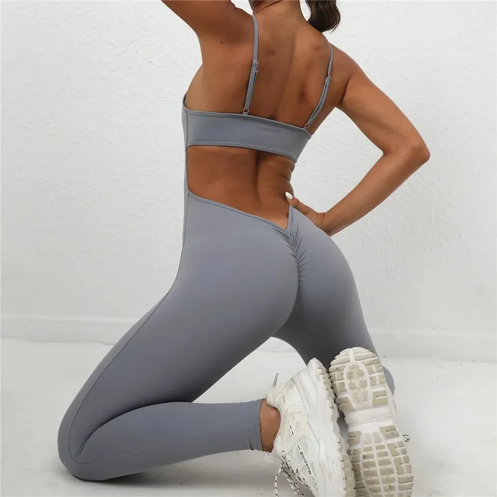 V-Cut Back Scrunch Yoga Jumpsuit - Women's Fitness Wear