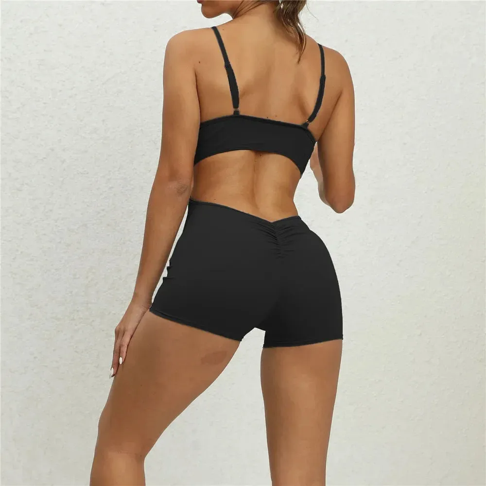 V-Cut Back Scrunch Yoga Jumpsuit - Women's Fitness Wear