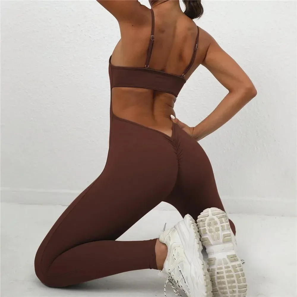 V-Cut Back Scrunch Yoga Jumpsuit - Women's Fitness Wear