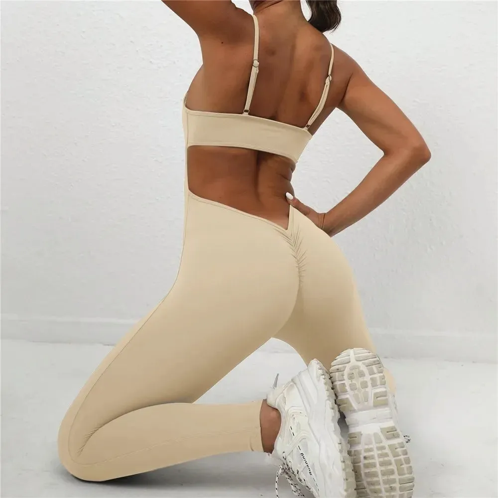 V-Cut Back Scrunch Yoga Jumpsuit - Women's Fitness Wear