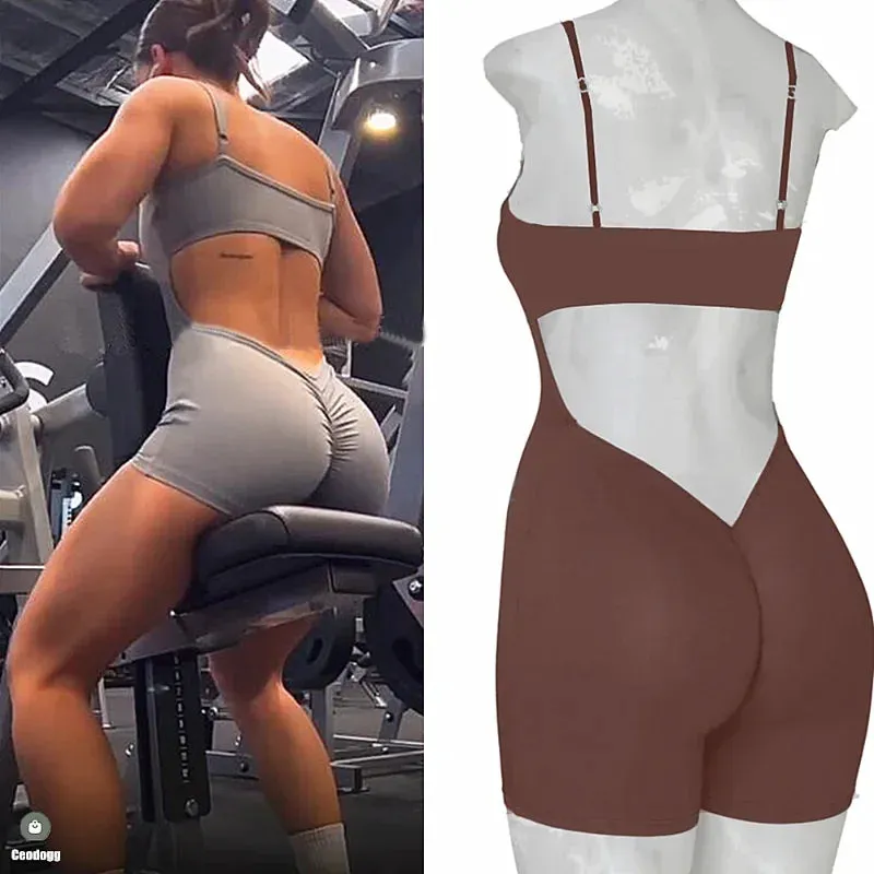 V-Cut Back Scrunch Yoga Jumpsuit - Women's Fitness Wear