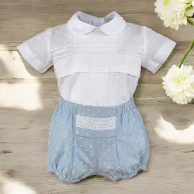 White & Blue Plumentis Shirt & Shorts Set