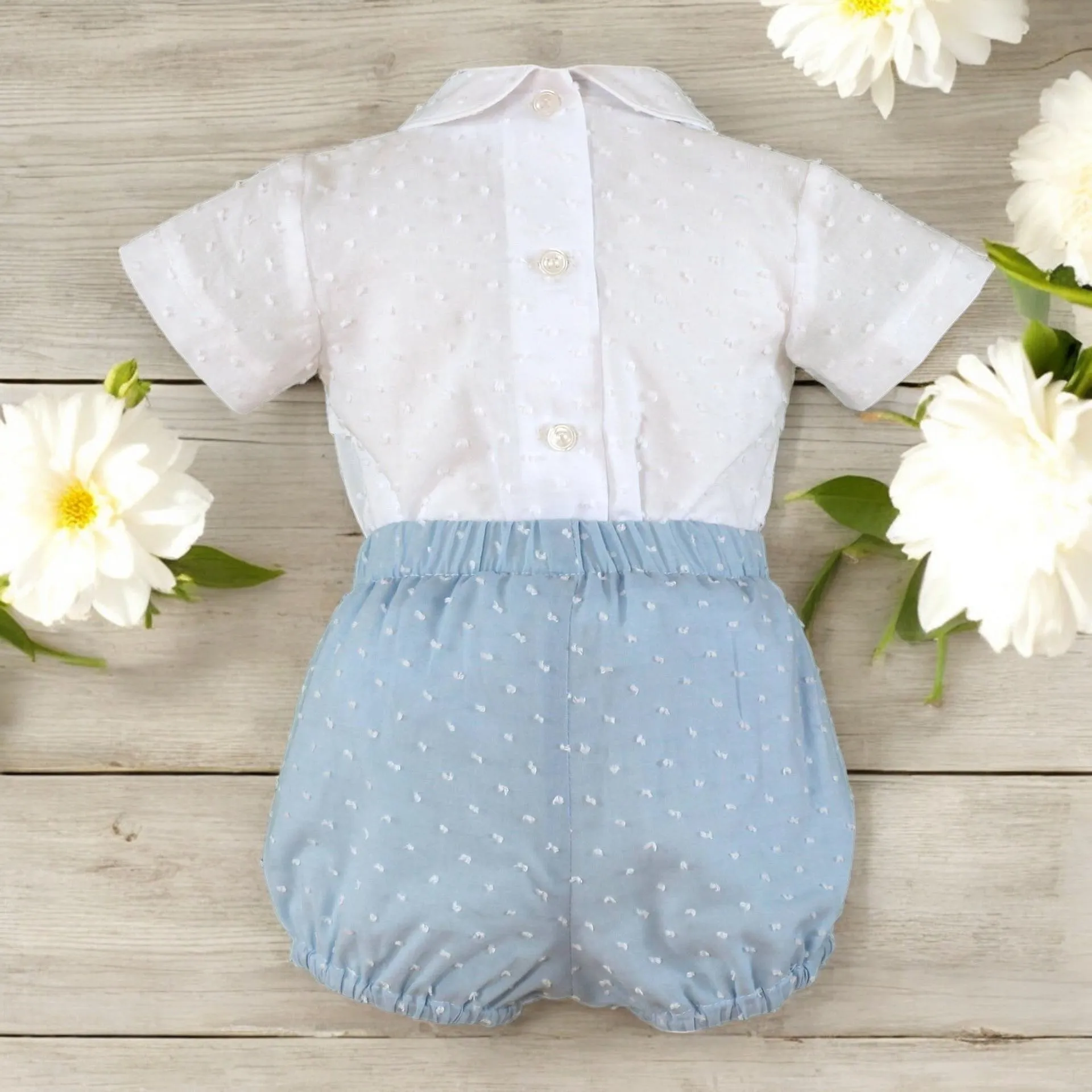 White & Blue Plumentis Shirt & Shorts Set